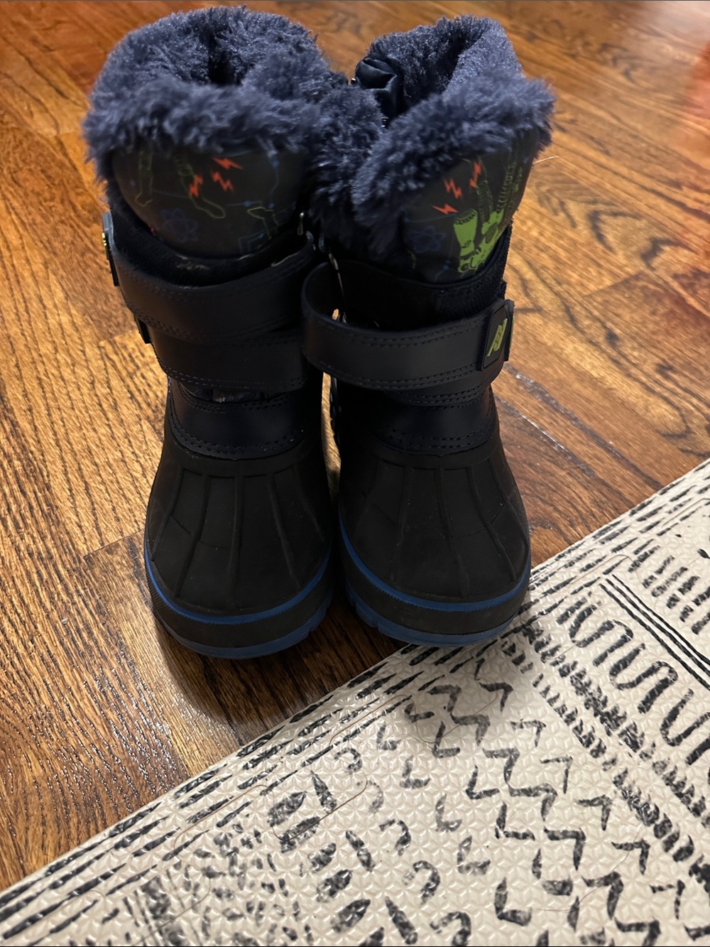 Kids Black Winter Snow Boots with Faux Fur Lining
